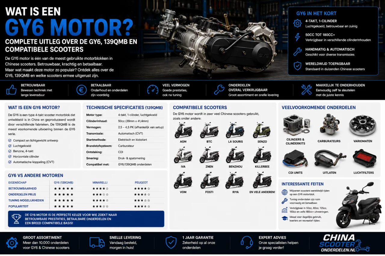 Wat is een GY6 motor Complete uitleg over de GY6, 139QMB en compatibele scooters