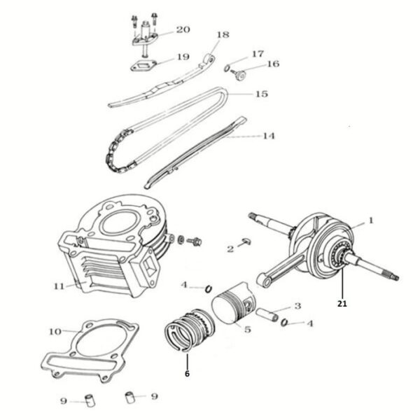 Technische Zeichnung Zylinder + Kurbelwelle + Kolben