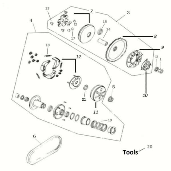Technische Zeichnung Kupplung + Vario