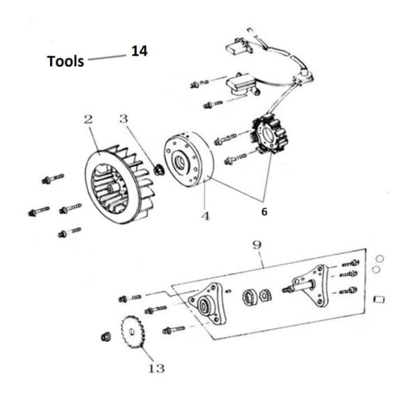 Technische Zeichnung Zündung + Ölpumpe