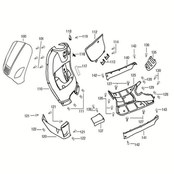 Technische Zeichnung Frontverkleidung + Beinschild + Seitenschweller