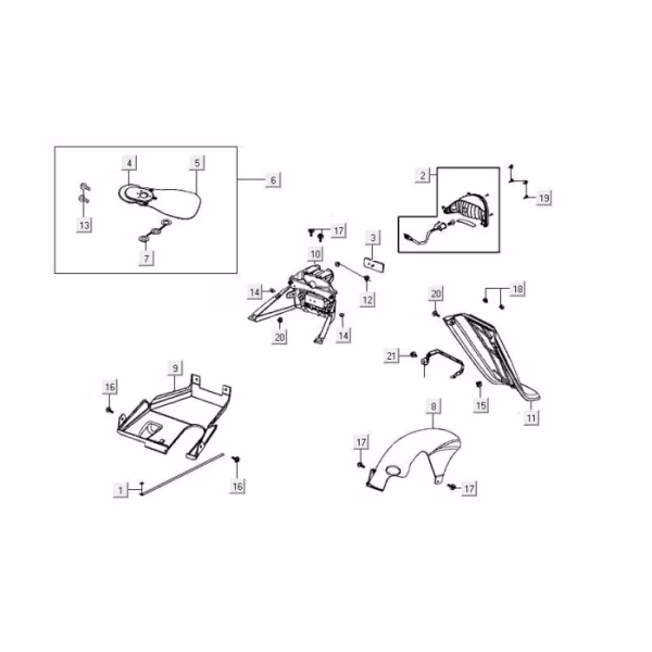 Technical drawing Tail light - Rear fender Kymco Agility FR 12" 4-stroke Euro 4