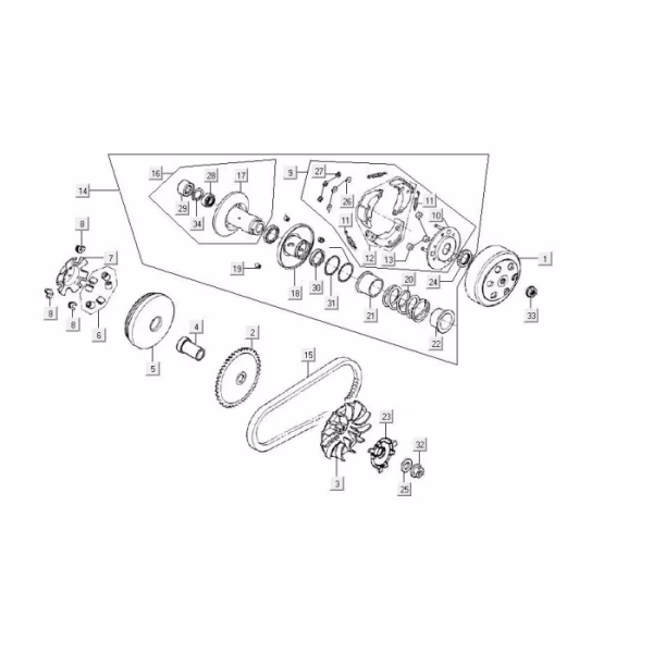 Technical drawing Variator - V-belt - Clutch Kymco Agility FR 12' 4-stroke Euro 4