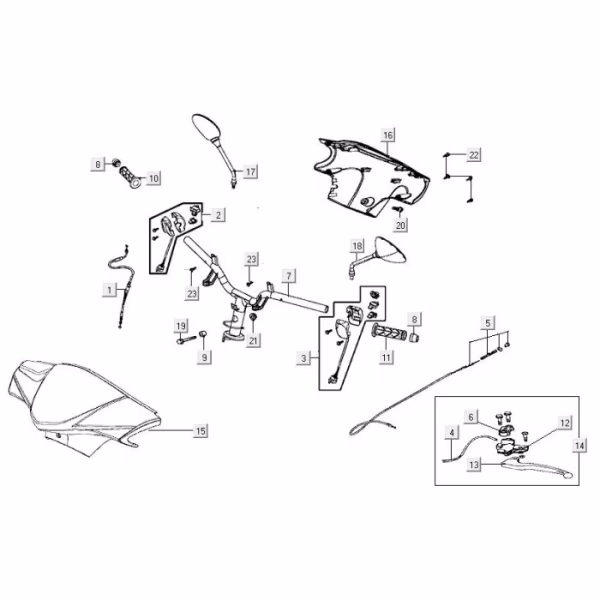 Technical drawing Handlebars - Handlebar parts Kymco Agility FR 12' 4-stroke Euro 4