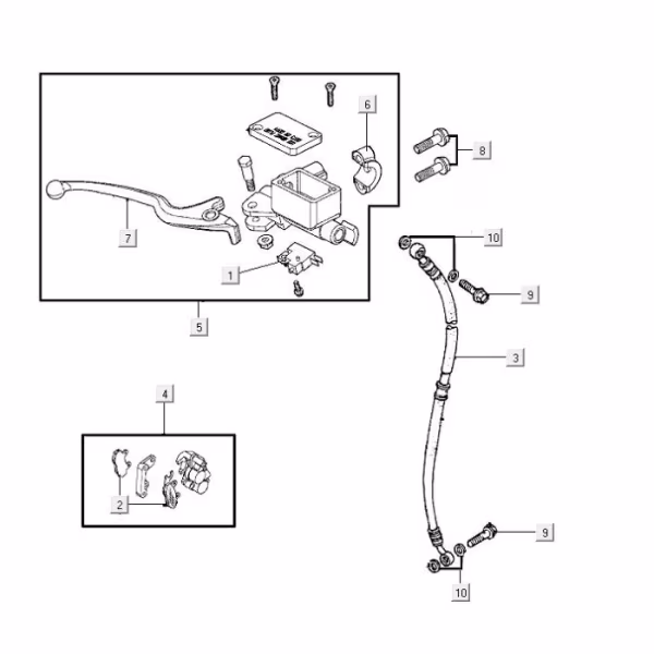 Technical drawing Brake cylinder - Brake lever - Brake line Kymco Agility FR 12' 4-stroke Euro 4