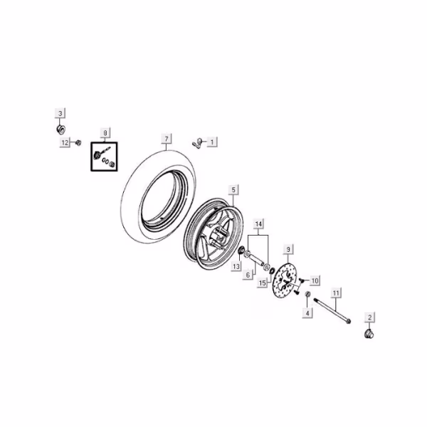 Technical drawing Front wheel Kymco Agility FR 12' 4-stroke Euro 4