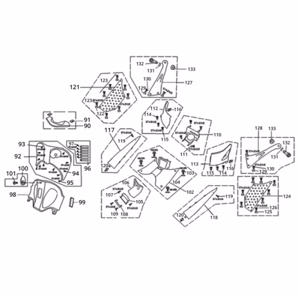 Technische Zeichnung Beinschutz + Grundplatte + Schürzen