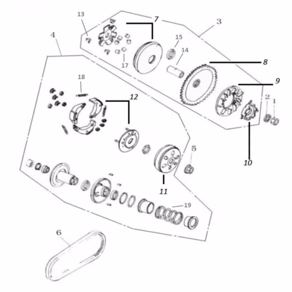 Technische tekening Koppeling + Vario met positienummers
