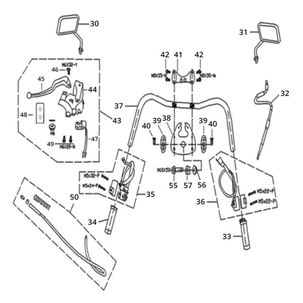Dessin technique du guidon d'une trottinette rétro AGM BTC Fosti La Souris EURO2