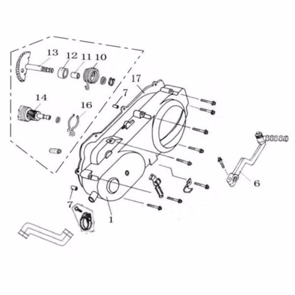 Technische tekening Kickstartdeksel + toebehoren